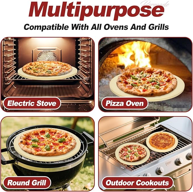 Round Pizza Stone for Grill and Oven- 16 inch Baking Stone Heavy-Duty Cordierite Pizza Stone for Bread, Cookies, Heat Proof BBQ Grilling Cooking Stone for Making Crisp Crust Pizza (Beige)