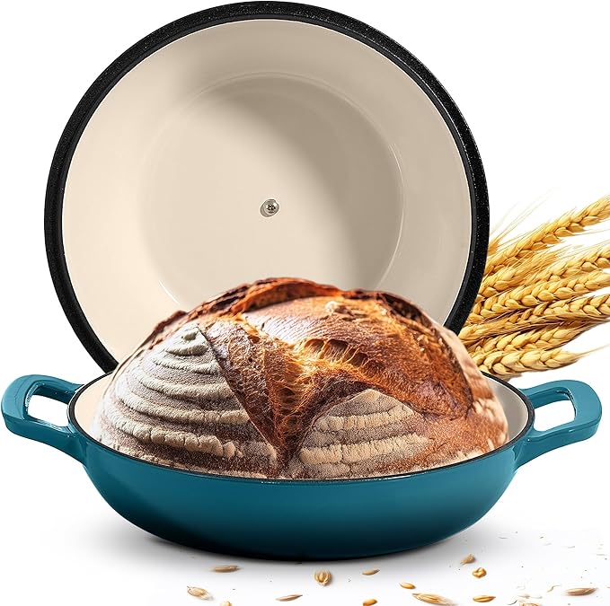 Signature Enameled Cast Iron Sourdough Bread Oven | Non-Stick with Tight Fitting Lid for Perfect Baking and Bread Making | 6QT Round Oven With Lid [Ocean Blue]