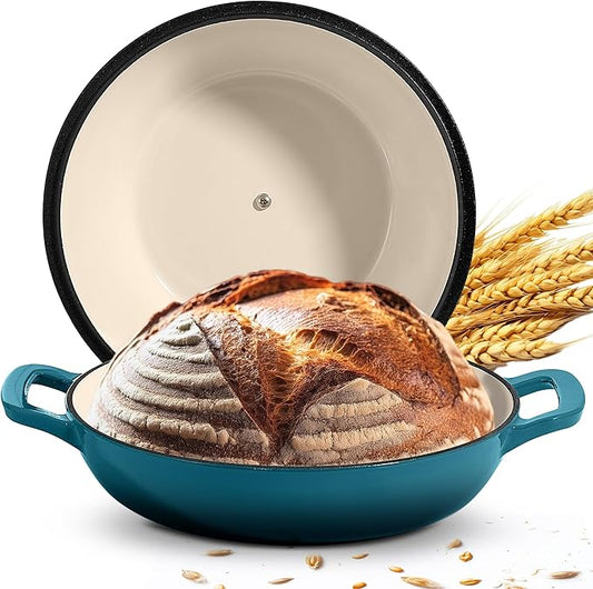 Signature Enameled Cast Iron Sourdough Bread Oven | Non-Stick with Tight Fitting Lid for Perfect Baking and Bread Making | 6QT Round Oven With Lid [Ocean Blue]