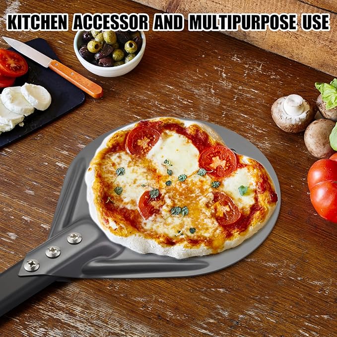 Pizza Turning Peel 7 Inch Round Anodized Aluminum Perforated Pizza Peel Turner With Metal Handle Pizza Paddle Spinner For Outdoor Pizza Oven Accessories