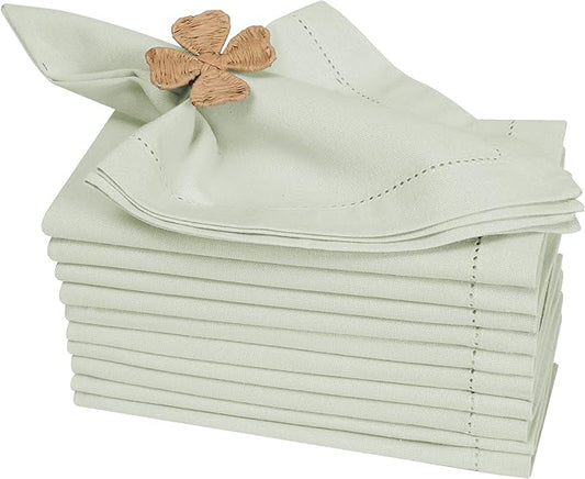 Bedding Craft Cotton Cloth Dinner Napkins Set of 12 – 18x18 Aloe Wash Finish with Hemstitched Corners – Machine Washable Fabric Napkins for Weddings, Parties & Dining