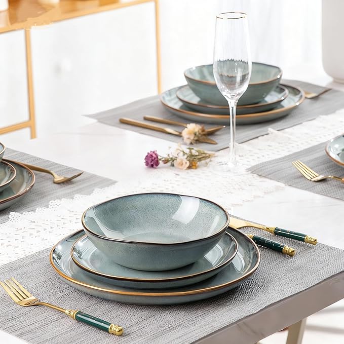 AmorArc Ceramic Dinnerware Sets,Handmade Reactive Glaze stoneware Plates and Bowls Sets,Highly Chip and Crack Resistant | Dishwasher & Microwave Safe,Service for 4 (12pc)