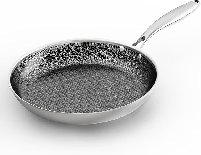 COOKING KING 10-Inch Stainless Steel Pan, Hybrid Nonstick Frying Pan, Skillet, 3-Ply Clad Cookware, Even Heat Distribution, Dishwasher & Oven Safe, with Stay-Cool Handle, Induction Compatible