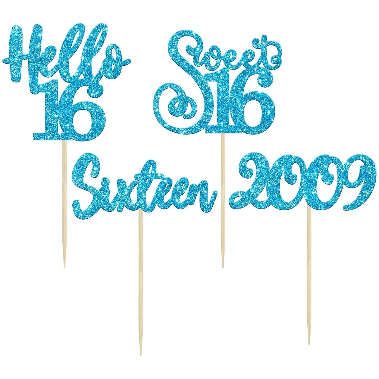 Gyufise 24Pcs Happy 16th Birthday Cupcake Toppers Glitter Hello 16 Sweet 16 Cupcake Picks Sixteen Years Old Birthday Cake Decorations for Celebrating 16th Birthday Anniversary Party Supplies Blue