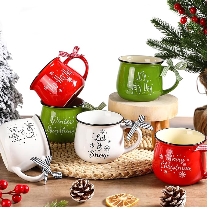 6PCS Christmas Coffee Mugs Set - 12 oz Ceramic Holiday Mugs for Hot Cocoa & Winter Beverages - Christmas Gift for Family, Friends, Women, Home Decor