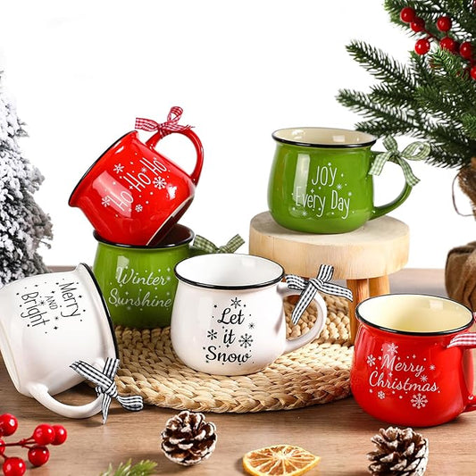 6PCS Christmas Coffee Mugs Set - 12 oz Ceramic Holiday Mugs for Hot Cocoa & Winter Beverages - Christmas Gift for Family, Friends, Women, Home Decor