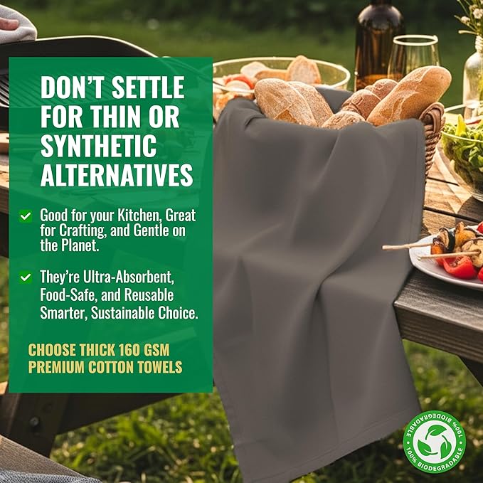 LITO LINEN AND TOWEL Flour Sack Towels Charcoal (Charcoal, 18"x28"-Pack of 6)