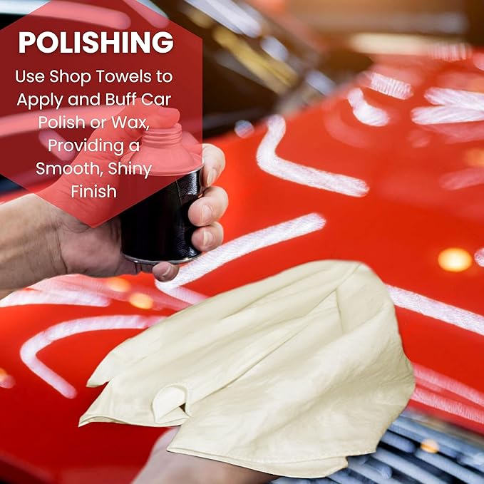 Shop Towels| Multipurpose Commercial and Residential shop cleaning| Car Wash, Polish, Housewares, Microwave, Coffee Machine, Restaurant, Bathrooms, Electronics, Auto Garage | 50 Pack 14"x12" Natural