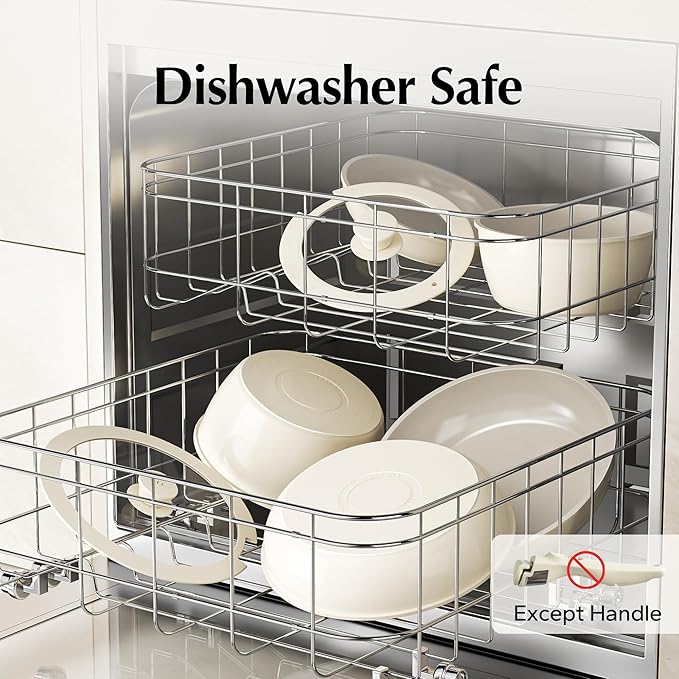 Redchef Pans and Pots Set Nonstick, Ceramic Cookware Set with Detachable Handles, Healthy,Non Toxic, Kitchen Cookware Sets16Pcs, Induction RV Kitchen Set, PFAS PFOA & PTFE Free, Beige White