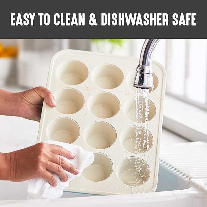 GreenLife 12-Cup Muffin Pan, Healthy Ceramic Nonstick Bakeware, PFOA & PFAS-Free Cupcake Sheet, Durable Baking Tray, Versatile Kitchen Essentials, Easy Clean Muffin Mold, Nonstick Baking Pan, Black