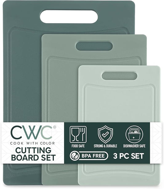 COOK WITH COLOR Non-Slip Cutting Board Set – Kitchen Essentials with Easy Grip Handle for Meat, Veggies, and Fruits, 3 Cutting Boards, Mint
