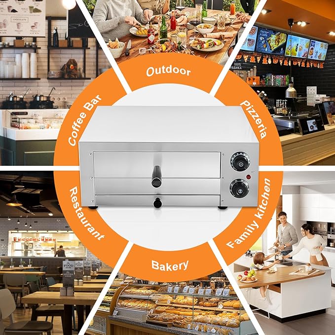 14" Electric Pizza Oven,Stainless Steel Countertop Pizza Oven with temperature and Timer for Kitchen Commercial Use