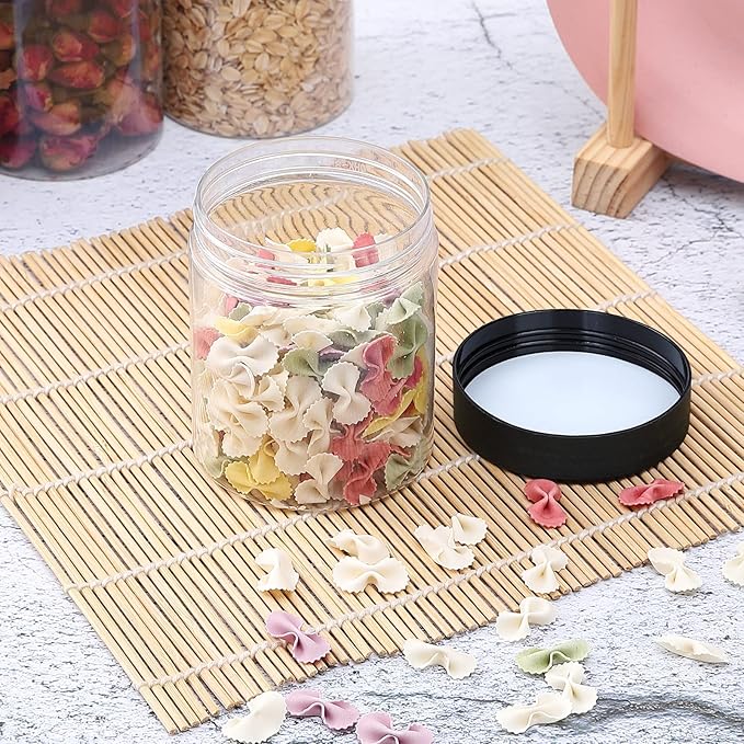 48PCS 8OZ Plastic Jars with Screw On Lids, Labels Refillable Empty Round Slime Containers for Storing Dry Food, Honey Jam, Cream, Butter, Lotion