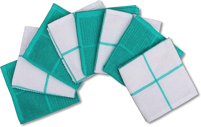 AMOUR INFINI Dish Cloths for Washing Dishes Set of 8 - Highly Absorbent, Super Soft Kitchen Dishcloths - Reusable Quick Dry Dish Rags for Cleaning & Drying Kitchen Linens (12x12 Inch - Teal)