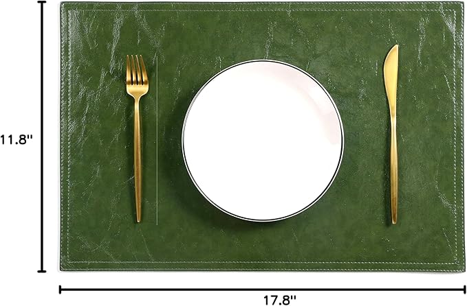 Waterproof PU Placemats, Faux Leather Dining Table Mat, Set of 6, Easy to Wipe Off Scrub Vinyl Mat, Heat & Stain Resistant for Office Conference Table, Home Decor