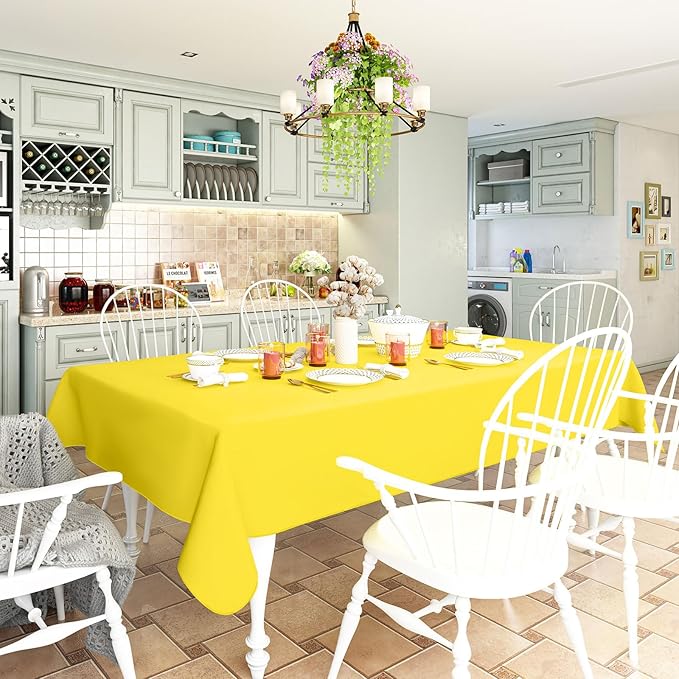 homing Rectangle Vinyl Tablecloth, Waterproof Spillproof Plastic Flannel Backed Table Cloth, Wipe Clean Table Cover for Dining, Buffet Parties and Camping (Yellow, 54" x 78")