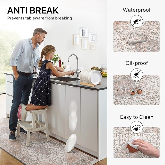 GENIMO Kitchen Mats for Floor 2PCs, Washable Anti Fatigue Mat for Cushioned, 17.3"x47"+17.3"x30", Waterproof Kitchen Rugs, Non Slip Comfort Standing Mat Rug for Home, Sink, Laundry, Oleander