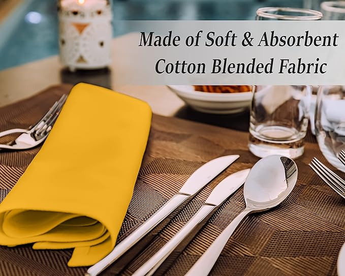Ruvanti Cloth Napkins Set of 12, 18x18 Inches Napkins Cloth Washable, Soft, Durable, Absorbent, Cotton Blend. Table Dinner Napkins Cloth for Hotel, Lunch, Restaurant, Wedding Event, Parties - Mustard
