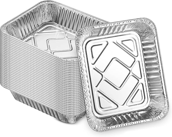 Aluminum Pans 9x13 Disposable Foil Pans [30-Pack] Heavy-Duty Baking Pans, Half-Size Deep Steam Table Pans, Deep Tin Foil Bakeware, Steam Table Tray, Cookware, Food Prepping, Cake & Oven Pan NO LID