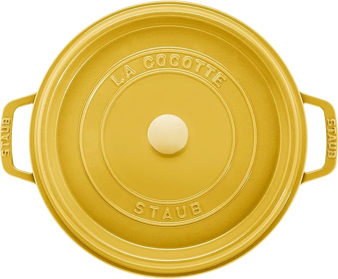 Staub Cast Iron Round Cocotte, Dutch Oven, 5.5-quart, serves 5-6, Made in France, Citron