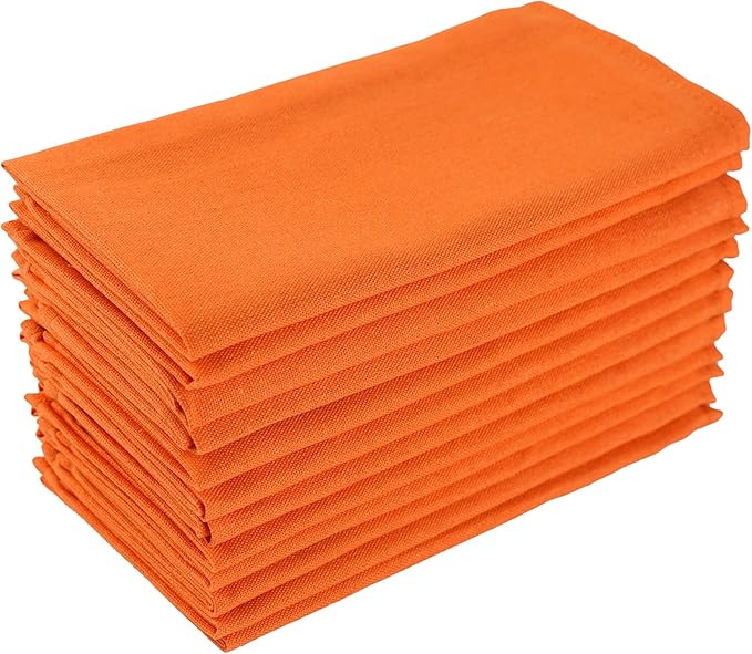 Solid Color Linen Blended Thin Dinner Fabric Napkins - Set of 12 (40 x 40 cm) - for Thanksgiving Halloween Use (Orange/Fall)