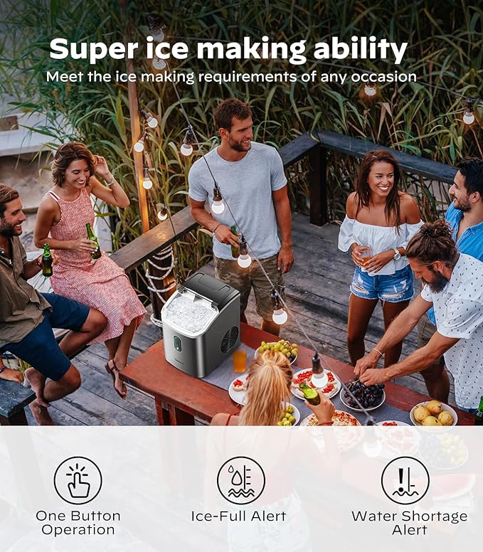 Silonn Nugget Ice Maker Countertop, Pellet Ice Machine with Self-Cleaning Function, Sonic Ice Maker Produces 33lbs of Chewable Ice in 24 Hours, Ideal for Home Kitchen and Office (Stainless Steel)