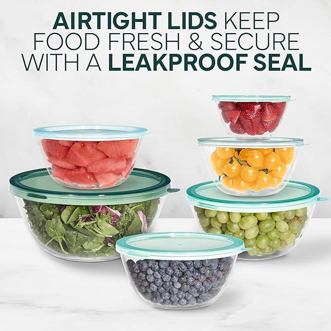 COOK WITH COLOR 12 Pc Glass Mixing Bowl Set with Lids – Borosilicate Glass Nesting Bowls for Cooking, Baking and Meal Prep, Sage