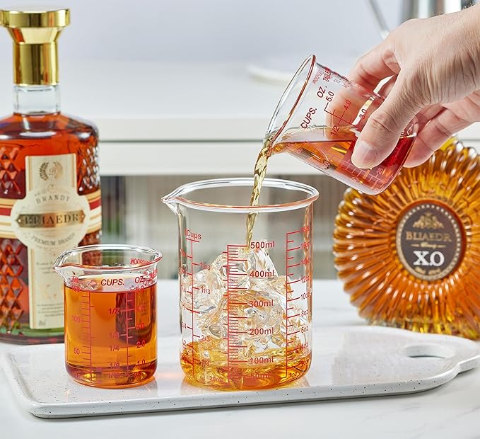 High Borosilicate Glass Measuring Cup-V-Shaped Spout，Glass Measuring Beaker for Kitchen or Restaurant, Easy to Read, 150 ML (5 Oz)-Pack of 2