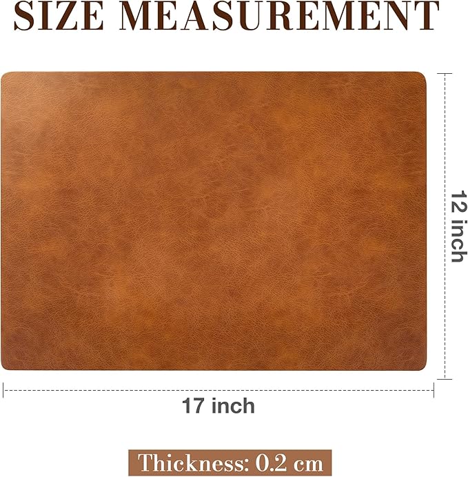 Roxifina Faux Leather Placemats Set of 8 - Vinyl Placemats Wipeable Waterproof Oil-Proof PU Place Mats Heat Resistant Reversible Table Mats for Dining, Kitchen, Outdoor, 12 x 17 Inch (Reddish Brown)