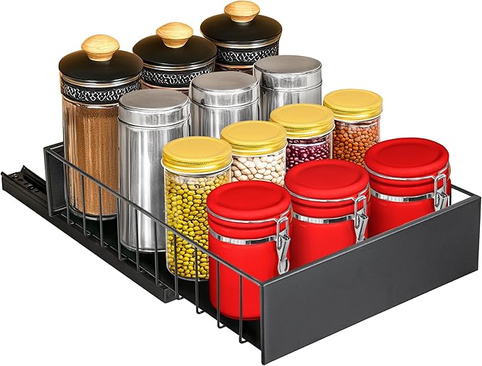 LYNK PROFESSIONAL® Pull Out Cabinet Organizer, 10" x 14" Single Tier Slide Out Drawers for Kitchen Cabinets - Sliding Pull-Out Pantry Shelves – Home Shelf Organizers - Lifetime Ltd. Warranty, Black