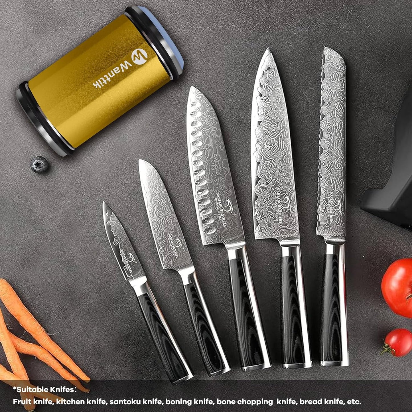 Rolling Knife Sharpener Kit, Upgraded Roller Knife Sharpener with Leather Strop for Kitchen Knives, 4-Disc Rolling Stone Sharpener with 15&18&20&22 Degree Sharpening, Gold