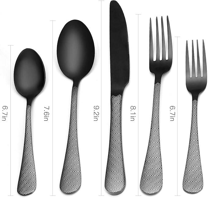 Matte Black Silverware Set, Satin Finish 20-Piece Stainless Steel Flatware Set,Kitchen Utensil Set Service for 4,Tableware Cutlery Set for Home and Restaurant, Dishwasher Safe