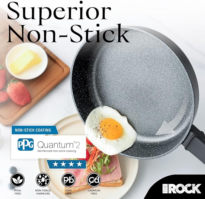 THE ROCK SOHO 9.5-Inch Nonstick Frying Pan with Lid – Compact for Urban Kitchens, Nothing Sticks, Never Warps, Lasts Longer, Oven & Dishwasher Safe, Black