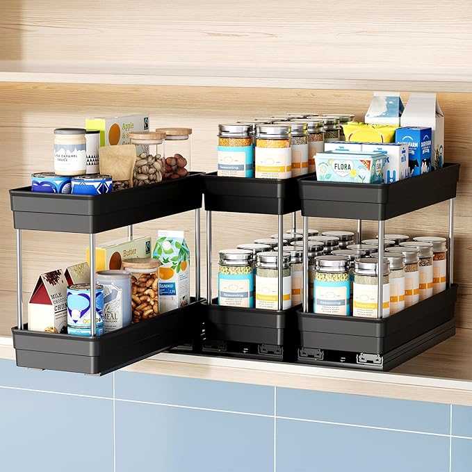 Nieifi Spice Organization for Cabinet-Vertical Spice Rack Pull Out-Spice Rack Organizer for Cabinet-4-1/3 inch Wide-Seasoning Kitchen Organizer-4.3" W x 10.6" D x 8.7" H-3 Pack-2 Tier