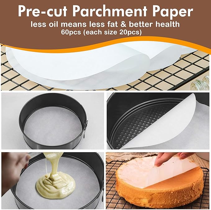 Springform Pan Set of 3 Nonstick 7 9 11 Inch Cheesecake Pan, Leakproof Spring Form Pans for Cheesecake with Removable Bottom, Springform Round Cake Pans Sets for Baking with 60 Parchment Paper