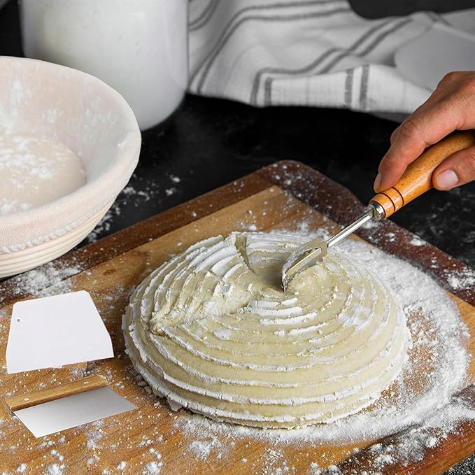 Sourdough Bread Baking Supplies, 9 Inch Round Bread Banneton Proofing Basket & 10 Inch Oval Proofing Basket with Liner Sourdough Starter Kit for Making Baking Fermentation