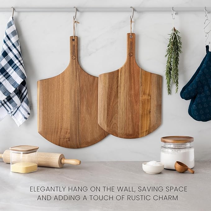 Chef Pomodoro 12-inch Acacia Pizza Peel, Wooden Pizza Peel 12 Inch, Homemade Wood Pizza Peel, Pizza Peel with Handle, Pizza Oven Accessories, Spatula Gourmet