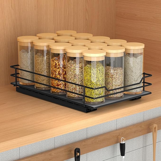 Pull Out Spice Rack Organizer for Cabinet, Heavy Duty Slide Out Spice Rack Organizer for Kitchen Cabinets and Pantry, Fits Spices, Sauces, Canned Food (6.5''Wx10.5''Dx2.5''H)