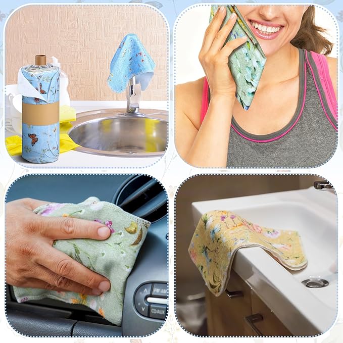 36 Pack Reusable Cleaning Cloths Washable Cotton Kitchen Dish Towels for Home Christmas Party Supplies Bulk, 9.84x11.81in (Rich Flowers)