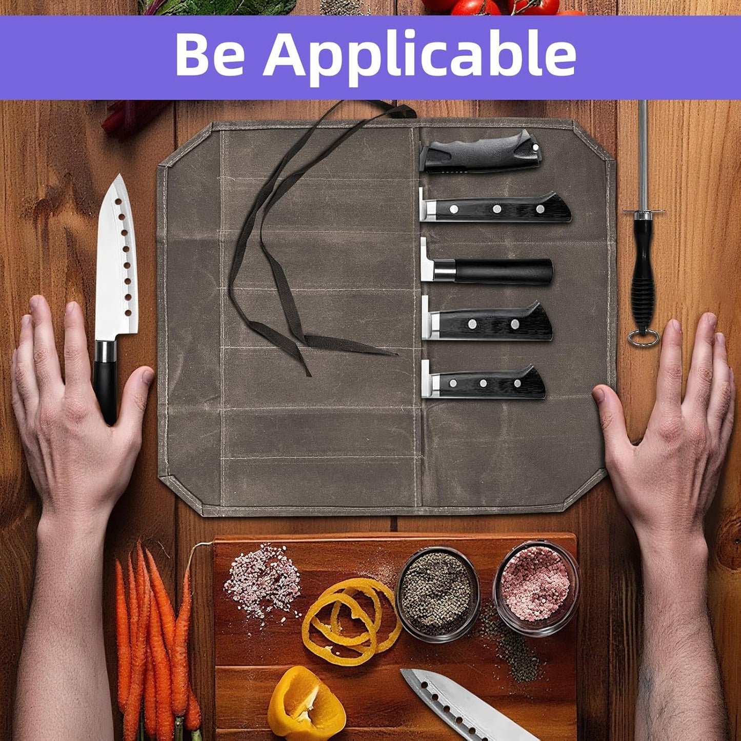 Gray Chef Knife Bag Case with 2 Knife Guards And Sharpener,Portable Knives Pouch Knife Storage Case Knife Carrier for Camping And Kitchen Organization