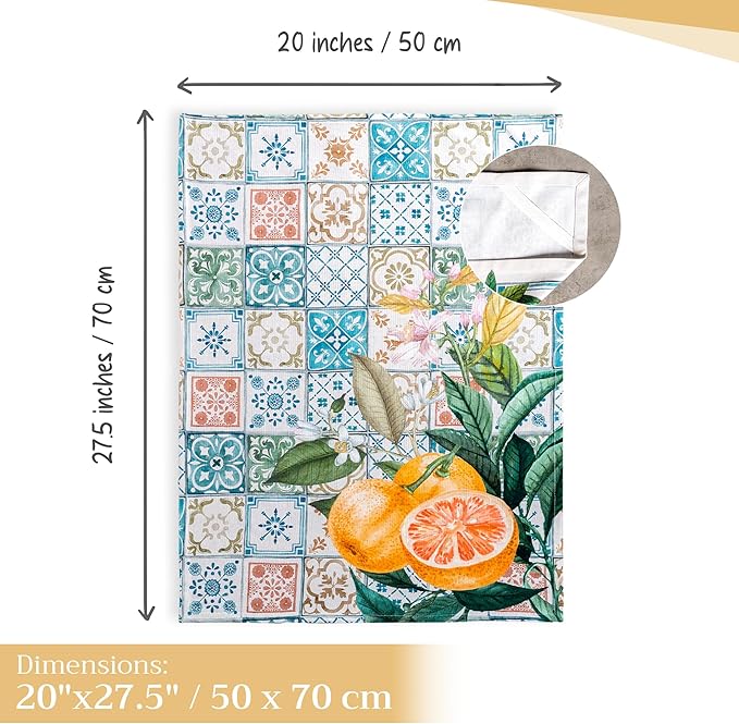 Maison d' Hermine Kitchen Towels Set of 3 100% Cotton 27.50" x 20" Reusable Cloth Tea Dish Towels Absorbent with Hanging Loop for Kitchen, Home, Dining, Cocktail Parties Spring/Summer (Agrume)