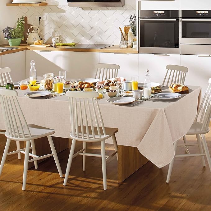 Fitable Linen Textured Tablecloth Washable Fabric Rectangle Table Cloth for 8 Foot Tables, Holiday Table Cover for Kitchen Dining, Party, Farmhouse (Beige, 54 x 108 Inch)