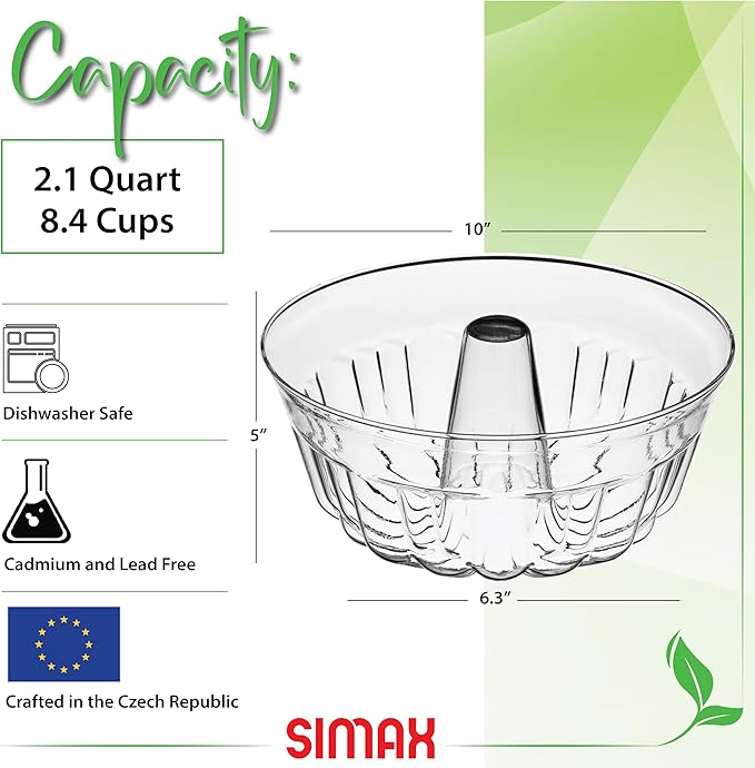 Simax Clear Glass Fluted Bundt Cake Pan | Heat, Cold, and Shock Proof, 2.1 Quart (8.4 Cups), Made in Europe, Great for Ring Cakes, Puddings, Desserts, Monkey Bread, and More, Dishwasher Safe…