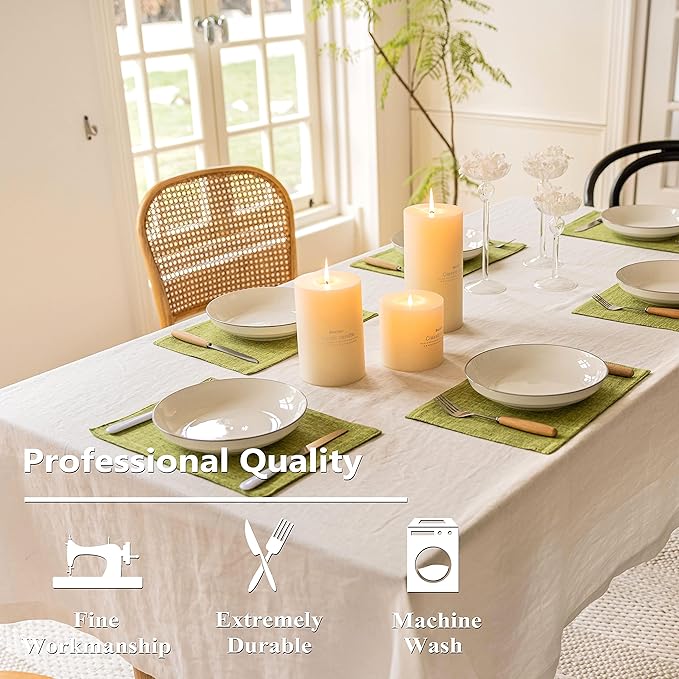 Home Brilliant Green Placemat Set of 6 Washable Place Mats Placemats Heat Resistant Table Mats for Wooden Table Dinner Decor, Lime Green