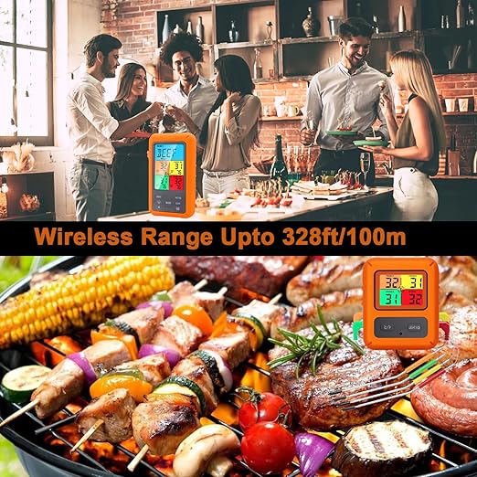 Color Screen Wireless Meat Thermometer for Grilling and Smoking, 4 Temperature Probes Food Thermometer for Outside Grill, BBQ Thermometer for Cooking Baking Turkey Fryer Smoker Acessories