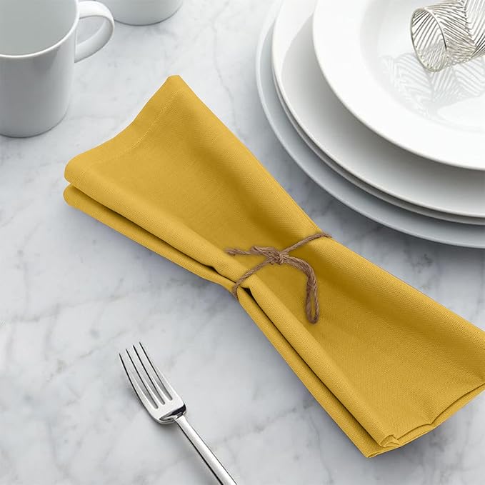 Ruvanti Cloth Napkins Set of 6, 18x18 Inches, 100% Cotton, Washable, Soft & Absorbent, Perfect for Wedding, Christmas, ‎Thanksgiving Dinners - Spicy Mustard