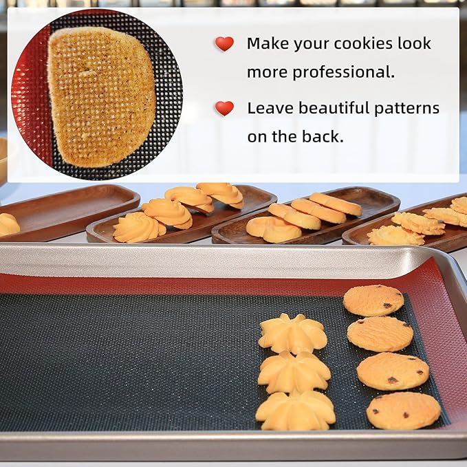 Perforated Silicone Baking Mat for Jelly Roll Pan, Non-Stick Eclair Baking Mat for 10 x 15-inch Tray Pan, 2 Pcs Mesh Cookie Sheet Liner for Homemade Bread, Sugar Cookie and Pastry