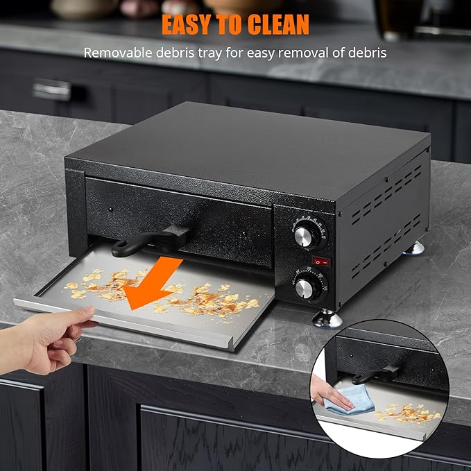 1100W Countertop Electric Pizza Oven,Stainless Steel Pizza Oven Maker with Timer & Removable Tray for Home, Kitchen & Restaurant, Black