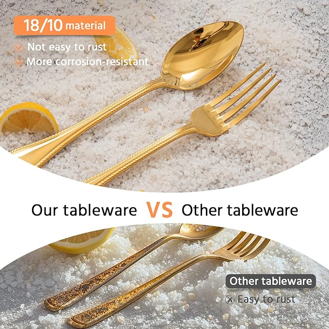 KINGSTONE Gold Silverware Set, 20-piece 18/10 Stainless Steel Flatware Set Cutlery Set for 4, for Kitchen, Home, Wedding, Party, Mirror Polished and Dishwasher Safe, Featured Gifts