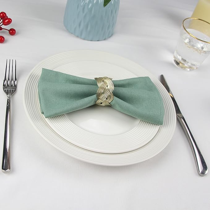 Solid Color Linen Blended Thin Dinner Cloth Napkins - Set of 12 (40 x 40 cm) - for Events & Home Use (Sage Green)